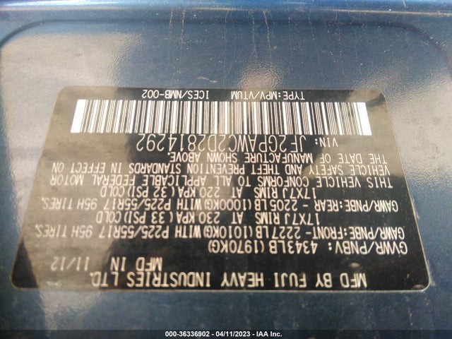 2013 SUBARU XV CROSSTREK PREMIUM VIN: JF2GPAWC2D2814292