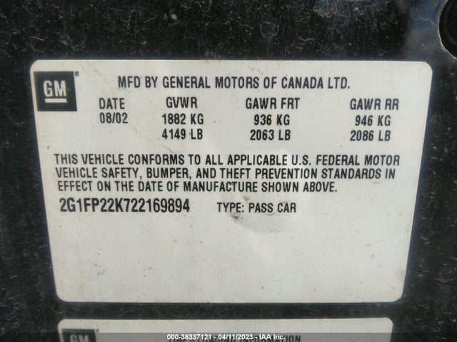 2002 CHEVROLET CAMARO VIN: 2G1FP22K722169894