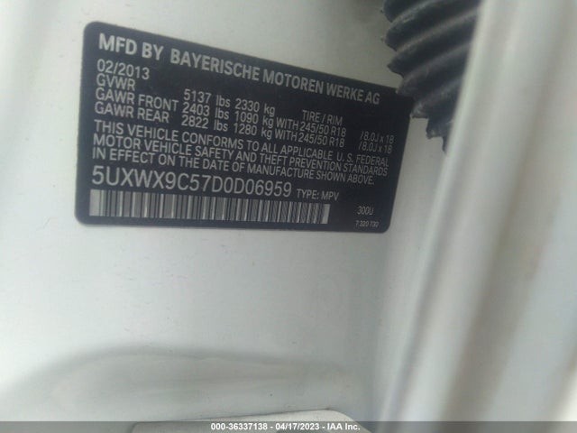 Aukcja sprzedaży 2013 Bmw X3 Xdrive28i, vin: 5UXWX9C57D0D06959, numer aukcji: 36337138