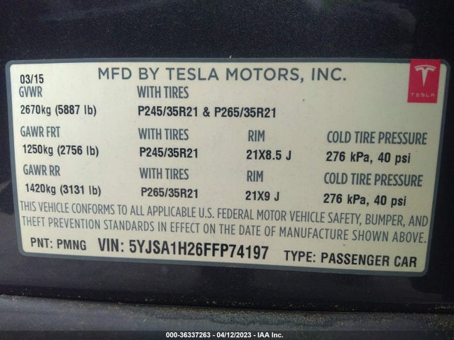 5YJSA1H26FFP74197 Tesla Model S 85d/p85d/70d/90d/p90d