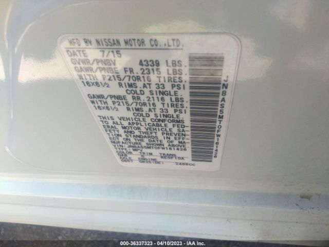 JN8AS5MT0FW161426 Nissan Rogue Select S
