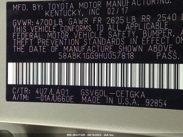 58ABK1GG9HU057818 Lexus Es Es 350