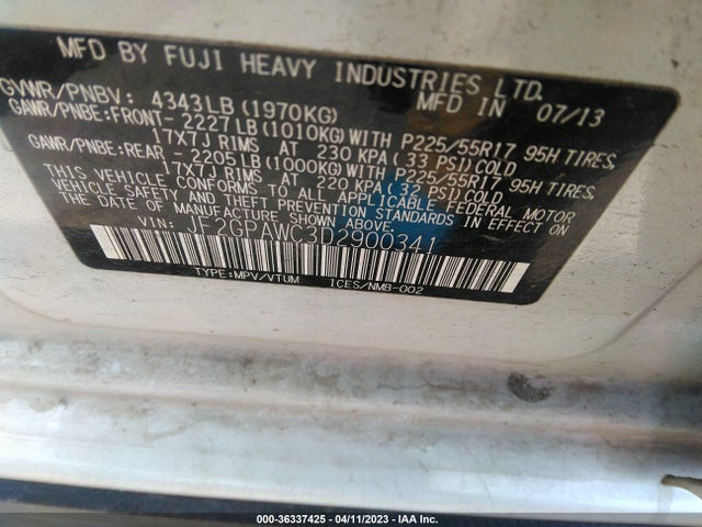 2013 SUBARU XV CROSSTREK PREMIUM VIN: JF2GPAWC3D2900341