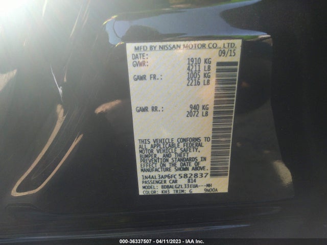 2015 NISSAN ALTIMA 2.5 S VIN: 1N4AL3AP6FC582837
