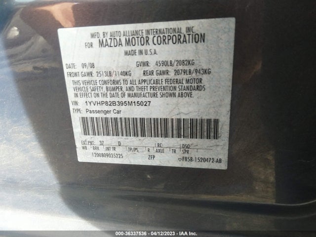 2009 MAZDA MAZDA6 S TOURING VIN: 1YVHP82B395M15027