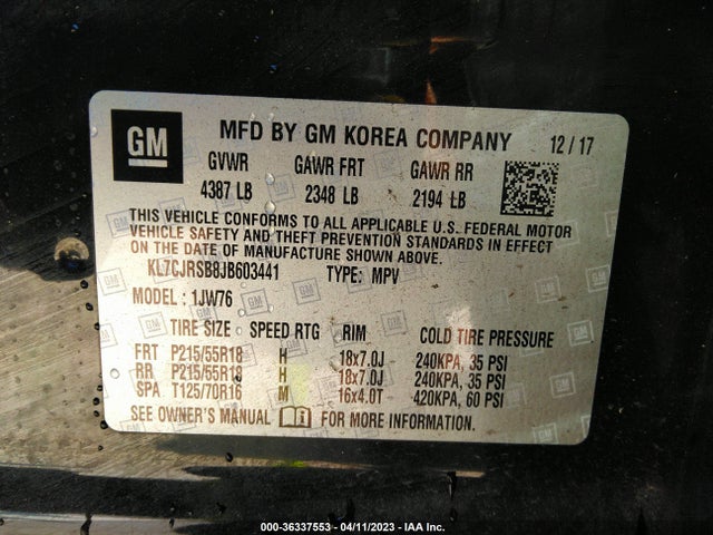 Chevrolet Trax Premier 2018 KL7CJRSB8JB603441 Image 10