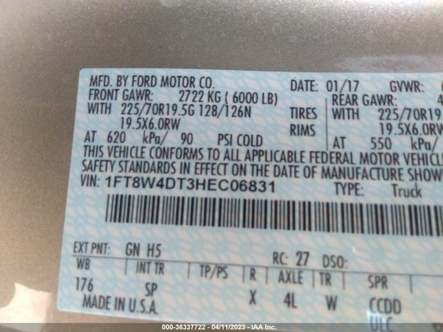 2017 Ford F-450, VIN: 1FT8W4DT3HEC06831