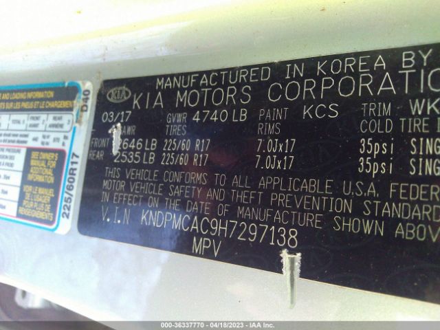 KNDPMCAC9H7297138 KIA Sportage Lx