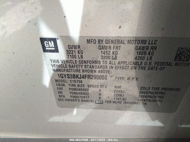 1GYS3BKJ4FR290050 Cadillac Escalade Luxury