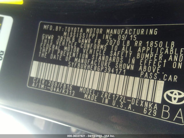 Toyota Corolla L/le/s/s Plus/le Plus 2016 5YFBURHE8GP394171 Image 9