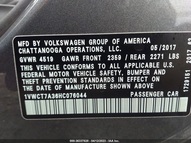 1VWCT7A36HC076044 Volkswagen Passat 1.8t Sel Premium