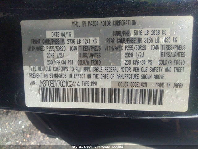 2016 Mazda CX-9, VIN: JM3TCBDY7G0102414