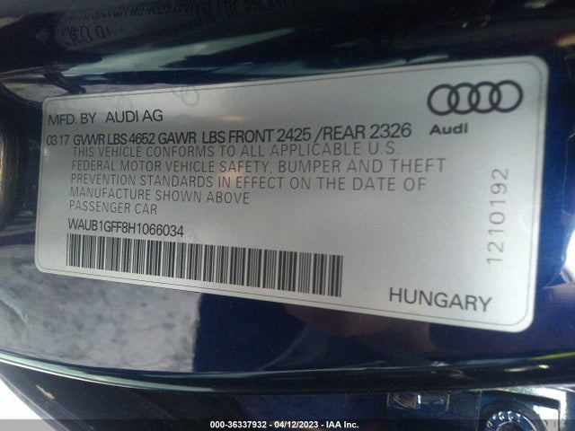 WAUB1GFF8H1066034 Audi S3 Premium Plus