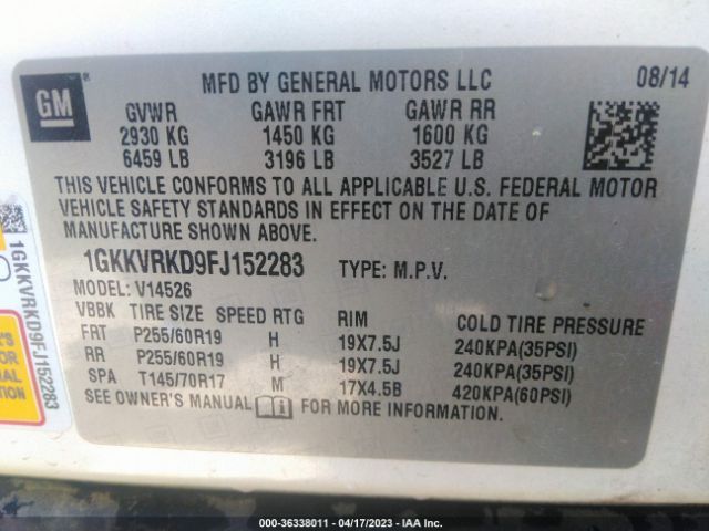 1GKKVRKD9FJ152283 GMC ACADIA SLT