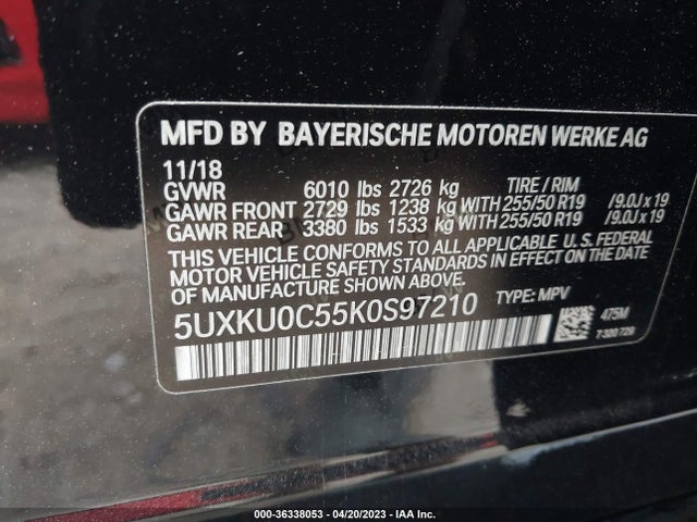 2019 BMW X6, VIN: 5UXKU0C55K0S97210