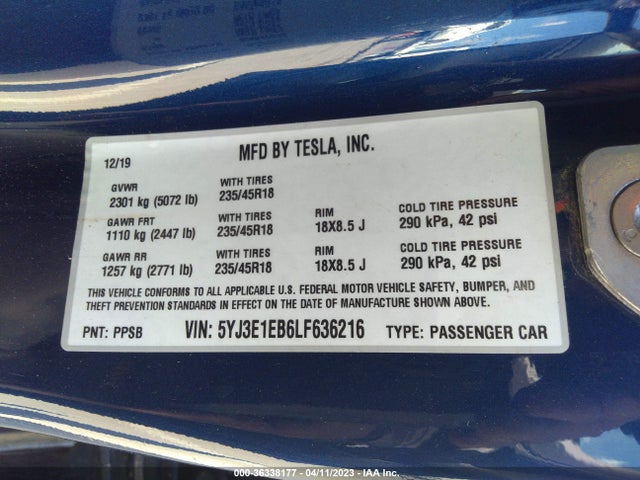 Tesla Model 3 Long Range 2020 5YJ3E1EB6LF636216 Image 9