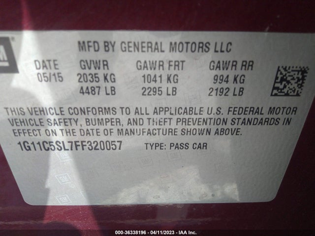 Chevrolet MALIBU 1LT 2015 1G11C5SL7FF320057 Image 9