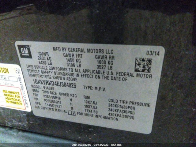 1GKKVRKD4EJ304825 GMC ACADIA SLT