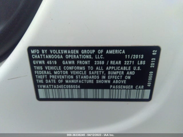 1VWAT7A34EC055034 Volkswagen Passat Wolfsburg Ed