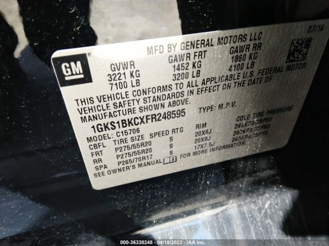 1GKS1BKCXFR248595 GMC YUKON SLT