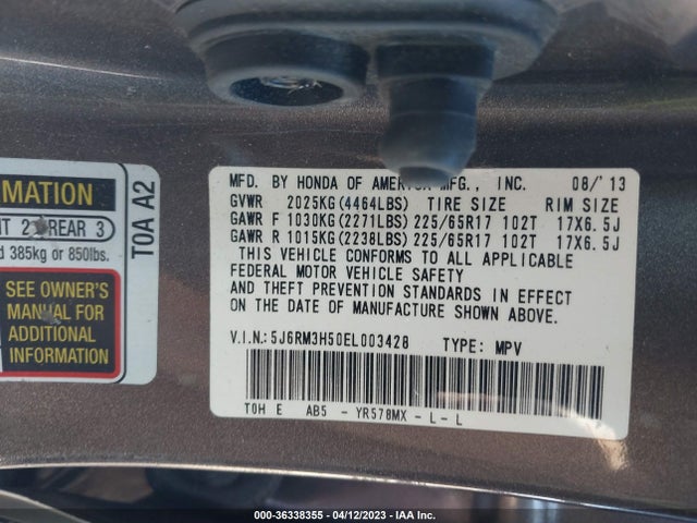 Honda CR-V EX 2014 5J6RM3H50EL003428 Image 9