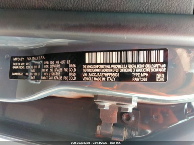 ZACCJAAB7HPF86931 Jeep Renegade Sport