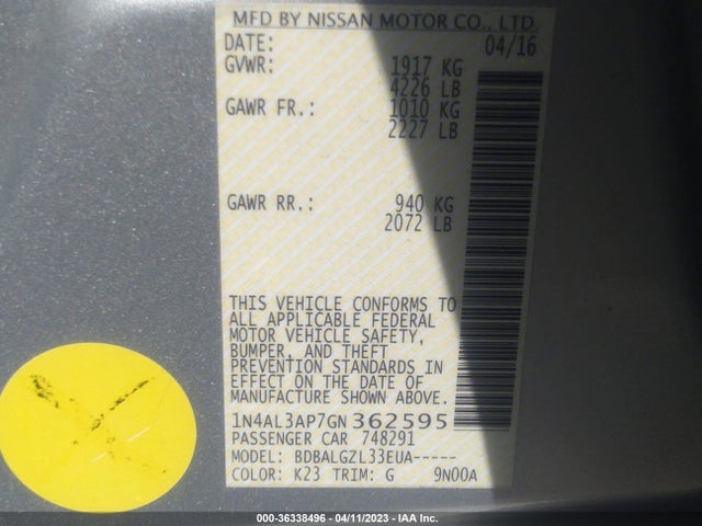 Nissan ALTIMA 2.5 2016 1N4AL3AP7GN362595 Image 9
