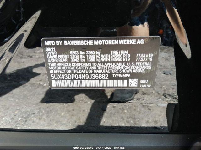 5UX43DP04N9J36882 BMW X3 Sdrive30i
