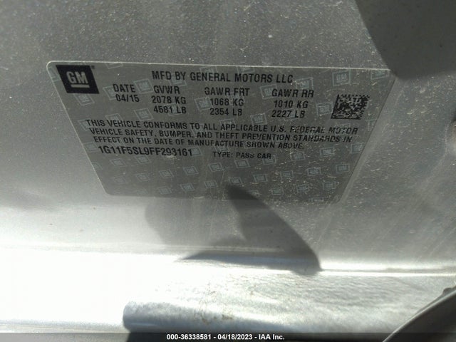 2015 CHEVROLET MALIBU LTZ VIN: 1G11F5SL9FF293161