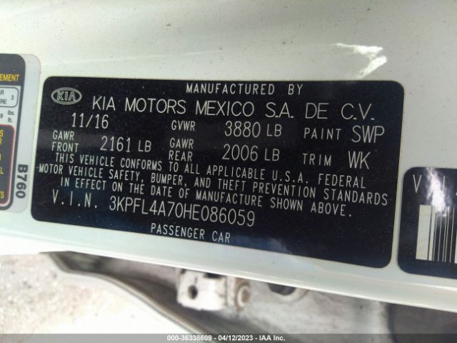 3KPFL4A70HE086059 KIA FORTE LX