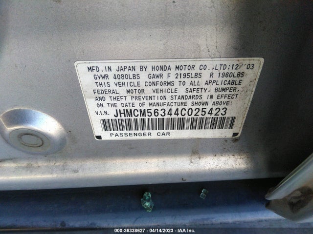 2004 HONDA ACCORD SDN LX VIN: JHMCM56344C025423