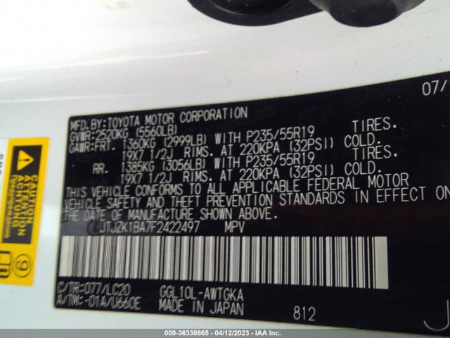 JTJZK1BA7F2422497 Lexus RX 350