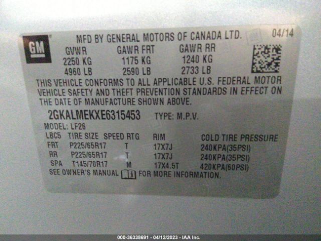 2GKALMEKXE6315453 GMC Terrain Sle