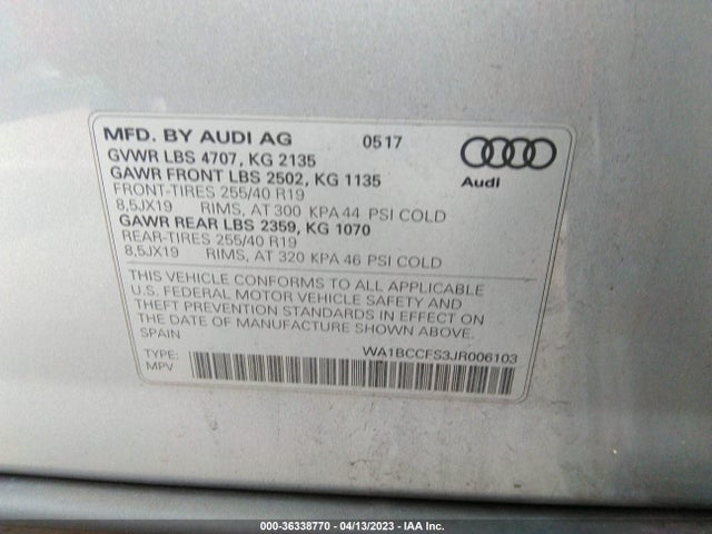 WA1BCCFS3JR006103 Audi Q3 Premium/sport Premium