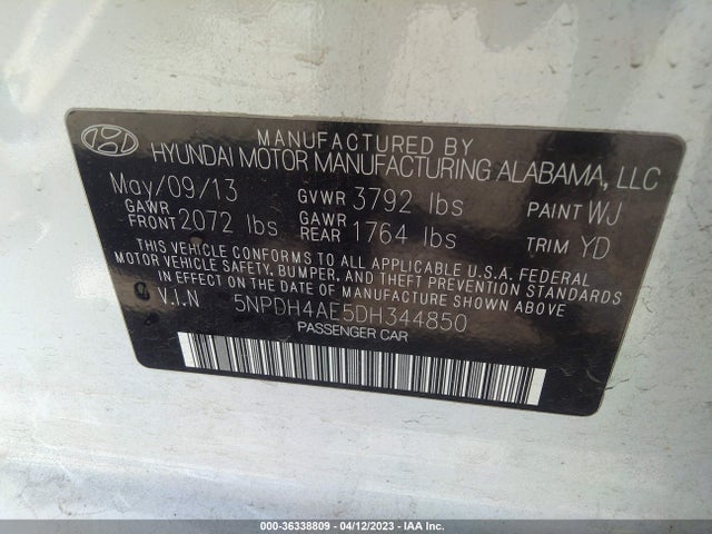 2013 HYUNDAI ELANTRA GLS PZEV VIN: 5NPDH4AE5DH344850