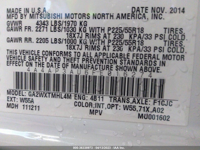 2015 MITSUBISHI OUTLANDER SPORT ES VIN: 4A4AP3AU6FE016274