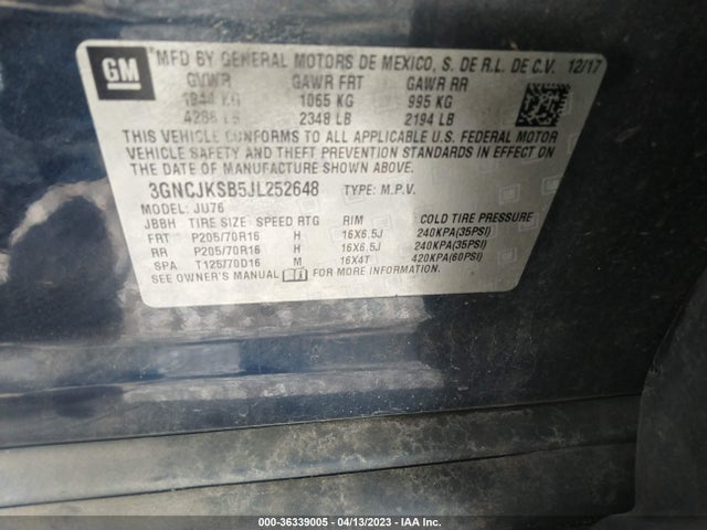 Chevrolet TRAX LS 2018 3GNCJKSB5JL252648 Image 9