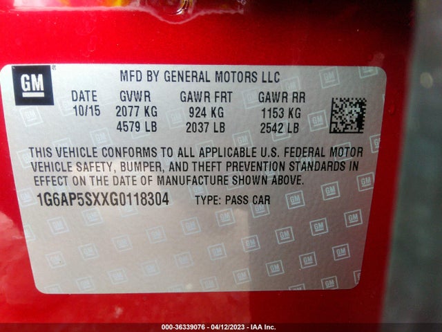 1G6AP5SXXG0118304 Cadillac Cts Sedan Rwd