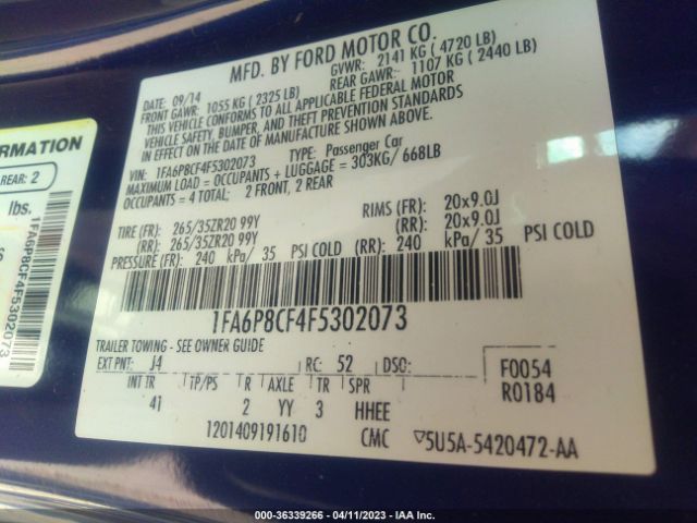 1FA6P8CF4F5302073 Ford MUSTANG GT