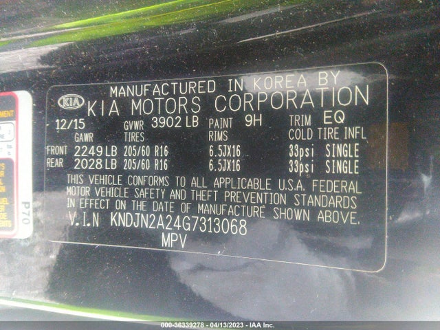 2016 Kia Soul Base მანქანა იყიდება აუქციონზე, vin: KNDJN2A24G7313068, აუქციონის ნომერი: 36339278