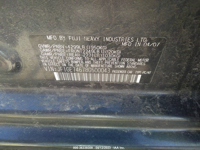 2008 SUBARU IMPREZA SEDAN JF1GE74678G500043 Photo 8