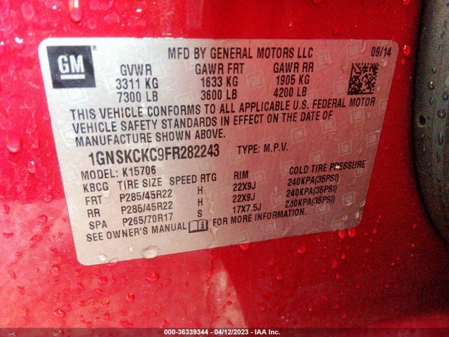Chevrolet Tahoe Ltz 2015 1GNSKCKC9FR282243 Image 9