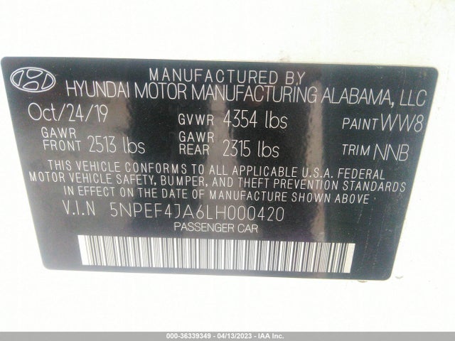 Hyundai SONATA SEL 2020 5NPEF4JA6LH000420 Image 10