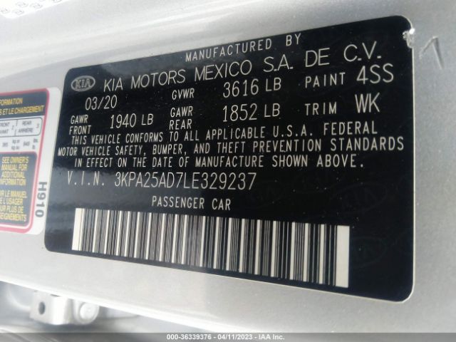3KPA25AD7LE329237 KIA Rio 5-door S