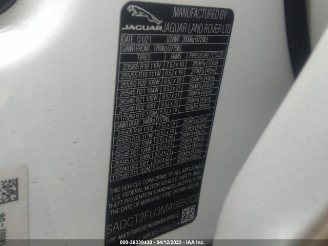 2021 Jaguar F-PACE, VIN: SADCT2FU3MA669300