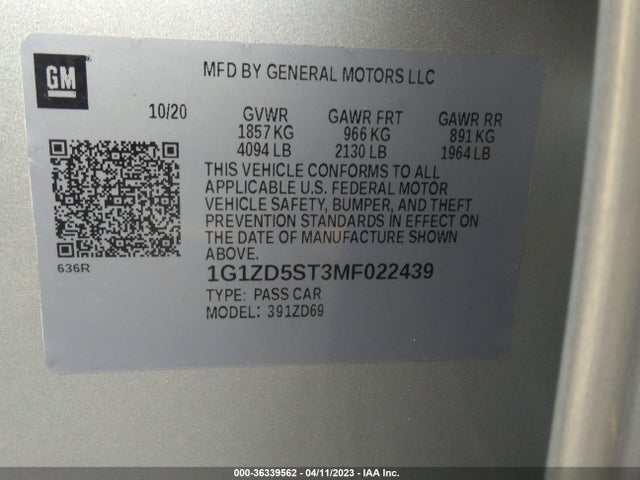Chevrolet MALIBU LT 2021 1G1ZD5ST3MF022439 Image 9