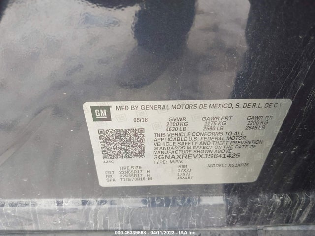 2018 CHEVROLET EQUINOX LS VIN: 3GNAXREVXJS641425