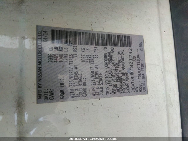 Nissan ROGUE S/SV/SL 2014 5N1AT2MT8EC821232 Image 9