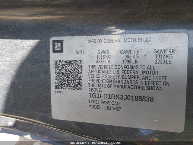 Chevrolet Camaro 2lt 2018 1G1FD1RS3J0188838 Image 10