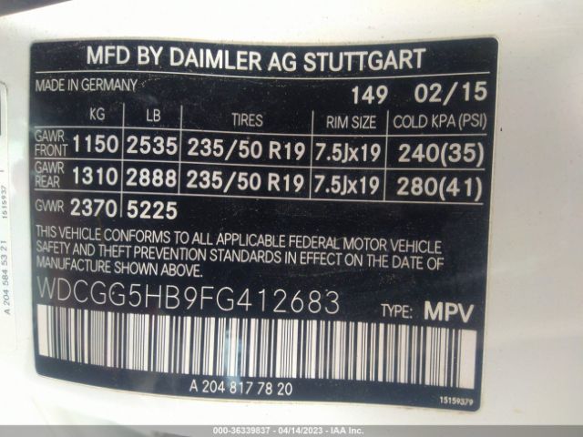 WDCGG5HB9FG412683 Mercedes-Benz Glk-class Glk 350
